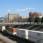 Train cars moving through Gastonia