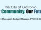 Graphic design from budget report: The City of Gastonia. Our Community. Our Future. City Manager's Budget Message FY s018-2019.