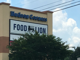 Large sign that says Hudson Corners and Food Lion