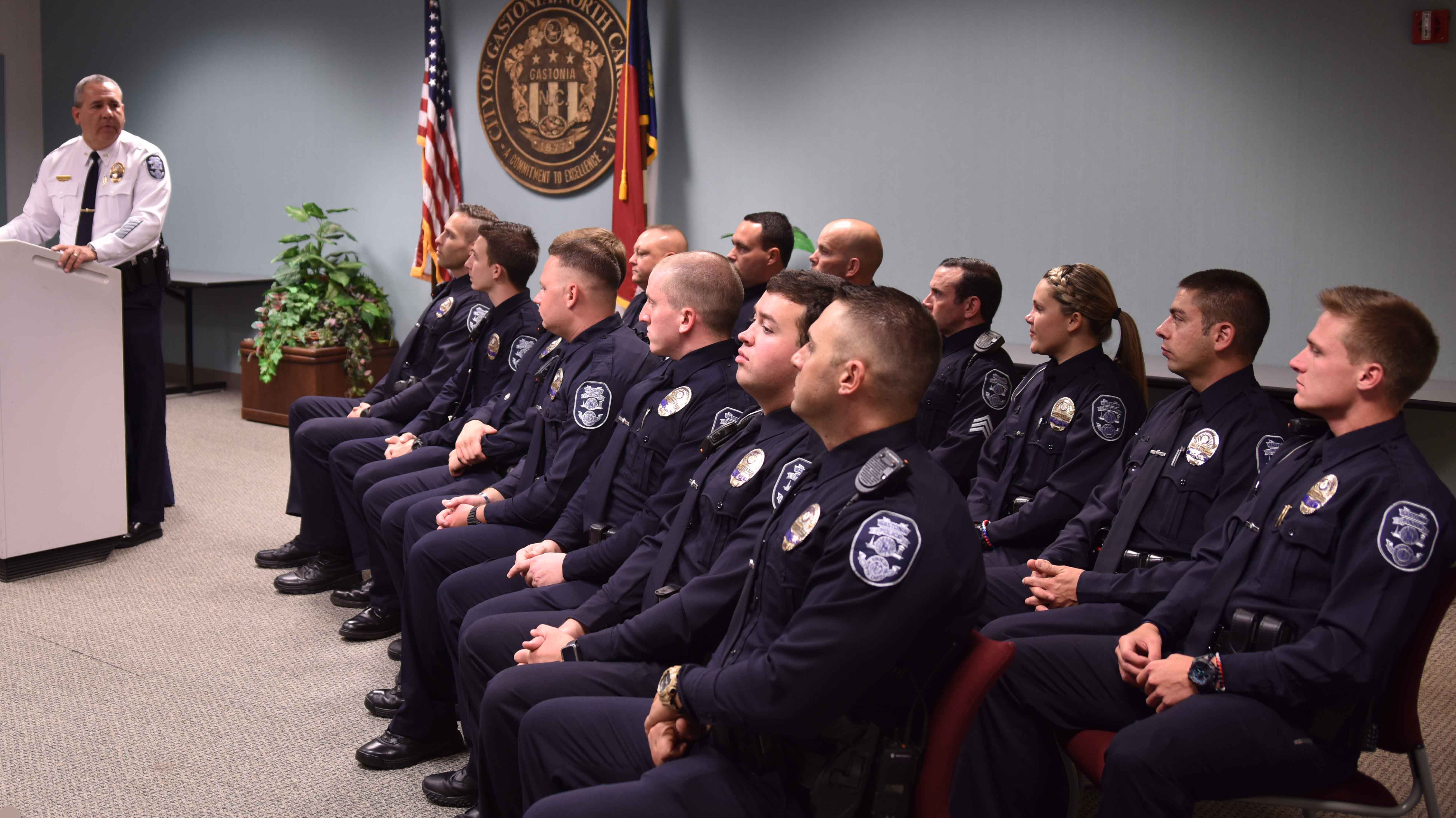 GPD Chief Robert Helton speaks during swearing in and promotions ...