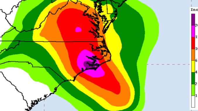 Map using color to show estimated rainfall totals