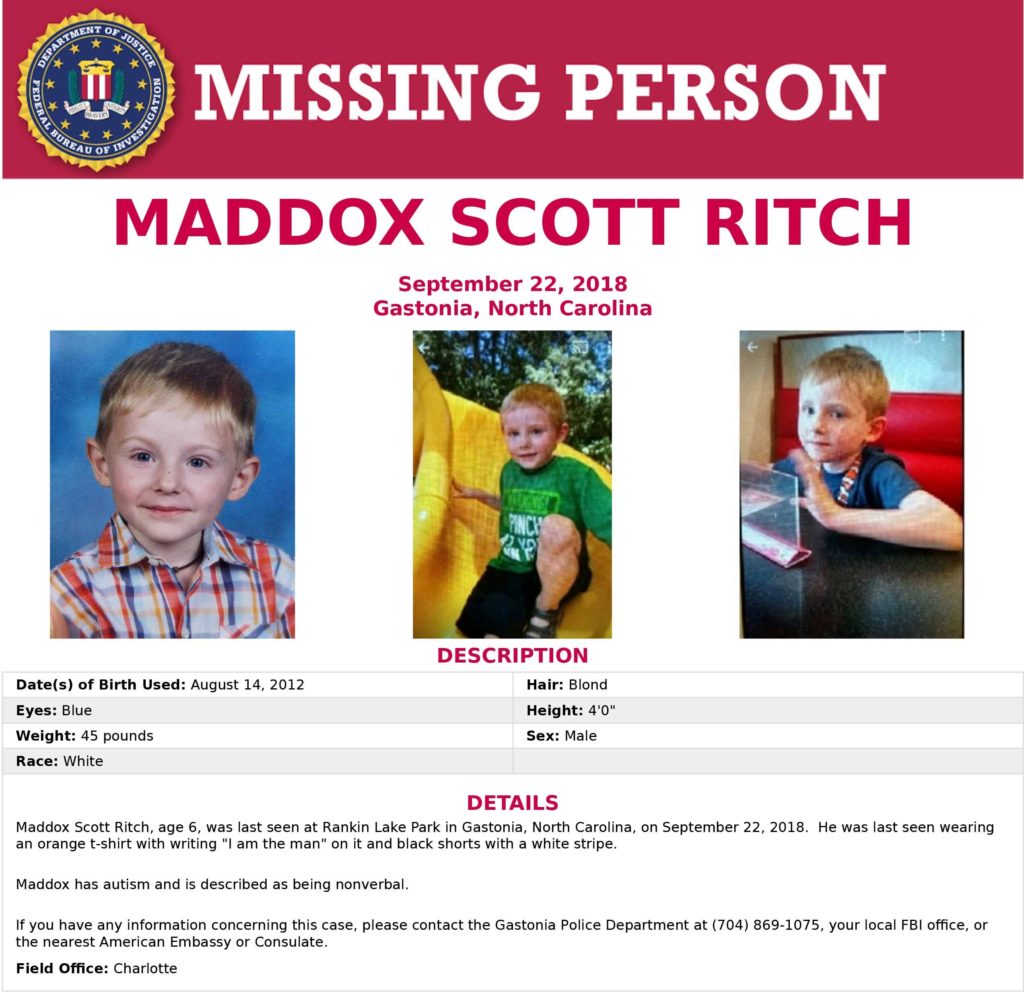 FBI Missing Persons poster with photos of Maddox Ritch