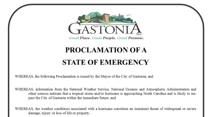 Words at the top of the state of emergency proclamation