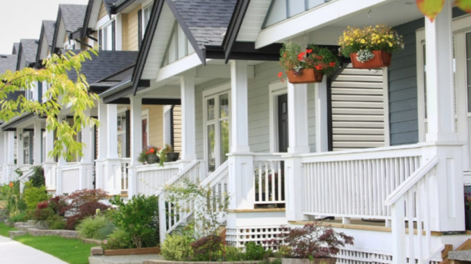 Front porches of about six houses