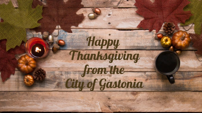 Happy Thanksgiving from the City of Gastonia with autumn leaves