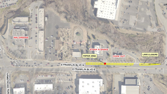 Map of repair area on Franklin Boulevard