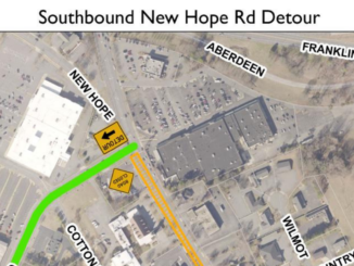 Map showing location of detour on southbound New Hope Road