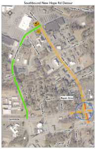 Map of South New Hope Road detour