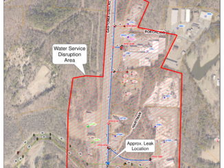 Map showing area along Highway 321 affected by water line repairs