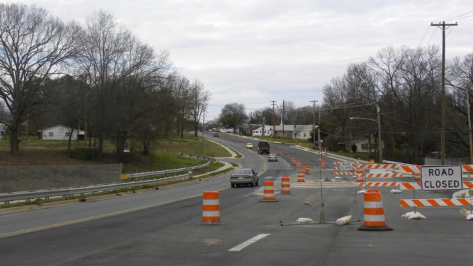 Barricades on street and Road Closed sign