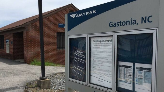 Amtrak train station and sign in Gastonia