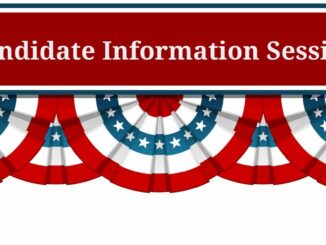 Red, white and blue bunting with words Candidate Information Session