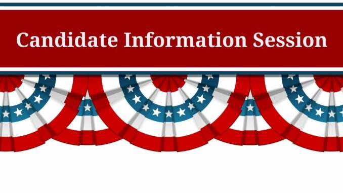 Red, white and blue bunting with words Candidate Information Session