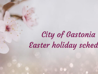 Spring blossoms with text City of Gastonia Easter holiday schedule