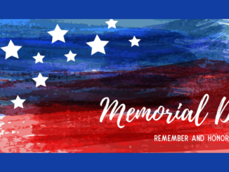 Image of U.S. flag with words "Memorial Day"