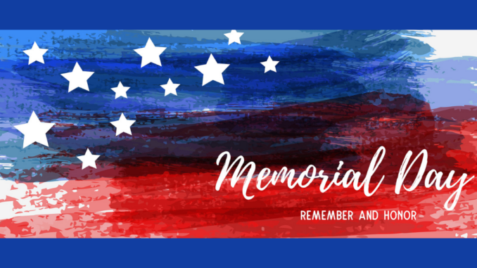 Image of U.S. flag with words "Memorial Day"