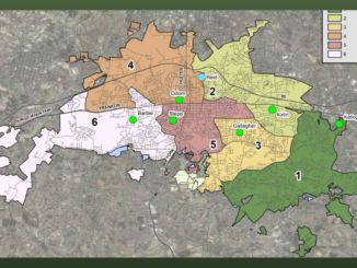 Map of Gastonia with wards shown in different colors