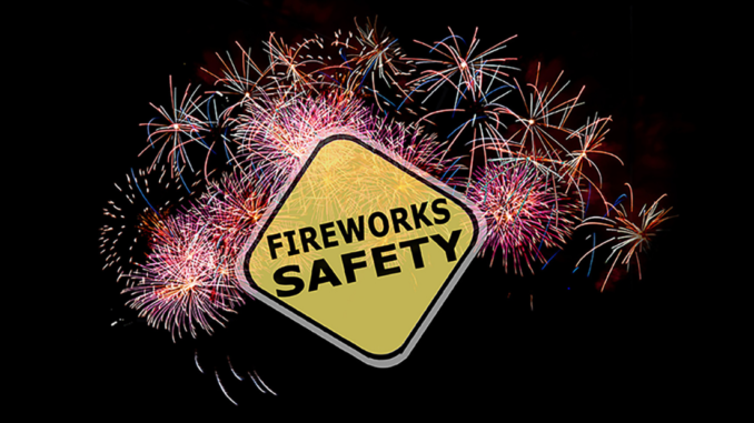 Fireworks with sign that says Fireworks Safety